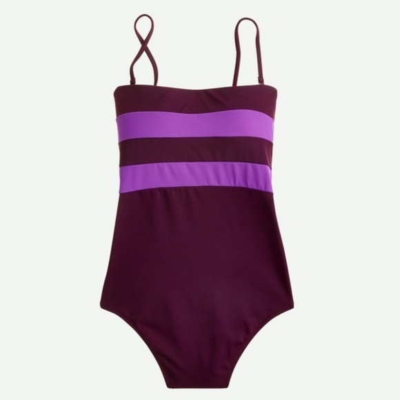 NWT J. Crew Colorblock bandeau one-piece Swimsuit In Maroon/Purple